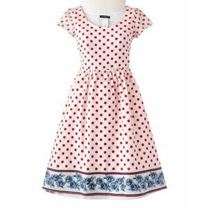 Chaudry KC Red Polka Dot Dress w/ Blue Floral Border Y2K Boho Small NWT Festival